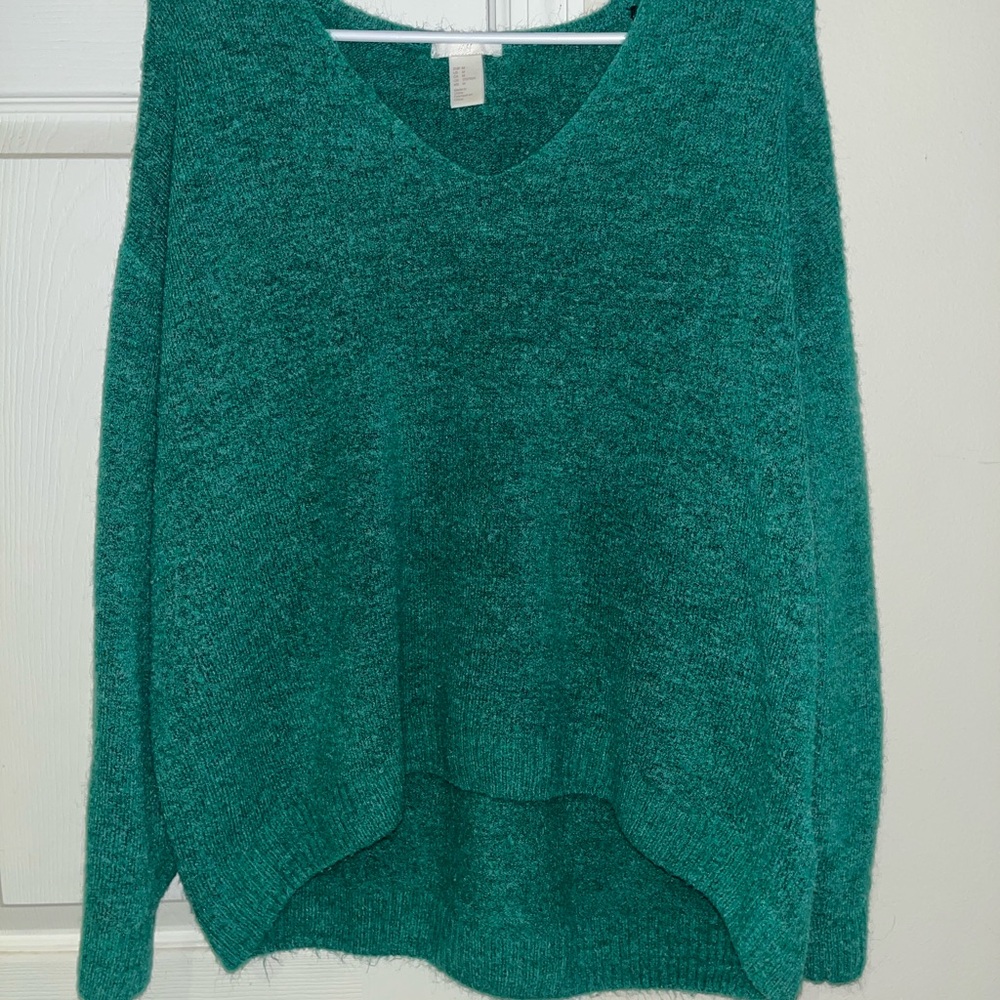 H&M Teal V-Neck Sweater for Women